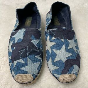 Valentino Garavani Women's Blue Star Print Denim Espadrilles Flats Shoes Size 40